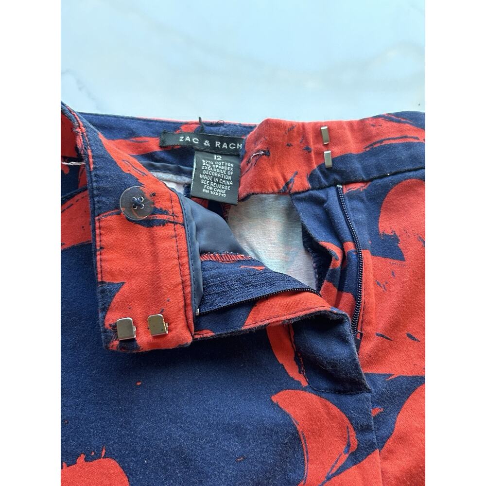 Zac & Rachel (8)‎ Ladies Floral Trousers Pants Blue withe red lillies Mid Rise - Picture 5 of 6